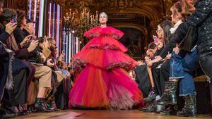 PARIS, FRANCE - JANUARY 21: Erin O’Connor walks the runway during the Schiaparelli Spring Summer 2019 show as part of Paris Fashion Week on January 21, 2019 in Paris, France. (Photo by Peter White/Getty Images)
