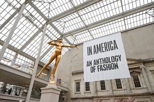 NEW YORK, NEW YORK - MAY 02: A view of signage at the press conference for the 2022 Met Gala celebrating "In America: An Anthology of Fashion" at Metropolitan Museum of Art on May 02, 2022 in New York City. (Photo by Slaven Vlasic/Getty Images)