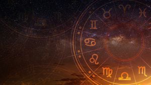 Signos zodiacales astrológicos dentro del círculo del horóscopo. Astrología, conocimiento de las estrellas en el cielo sobre la vía láctea y la luna. El poder del concepto del universo.