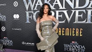 HOLLYWOOD, CALIFORNIA - OCTOBER 26: Rihanna attends Marvel Studios' "Black Panther 2: Wakanda Forever" Premiere at Dolby Theatre on October 26, 2022 in Hollywood, California. (Photo by Axelle/Bauer-Griffin/FilmMagic)