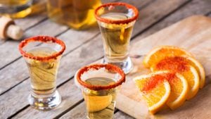 Mezcal mexicano o chupito de mezcal con ají y rodaja de naranja. Bebida alcohólica típica hecha de todo tipo de agave a diferencia del tequila en México.