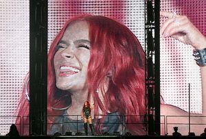 MIAMI, FL - SEPTEMBER 22:  Karol G performs on stage during her "$trip Love" Tour at FTX Arena on September 22, 2022 in Miami, Florida.  (Photo by Alexander Tamargo/Getty Images)