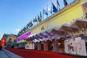 The entrance to the Palazzo del Cinema, home to the 79th Venice International Film Festival with an empty red carpet. Venice (Italy), September 1st, 2022 (Photo by Marilla Sicilia/Archivio Marilla Sicilia/Mondadori Portfolio via Getty Images)