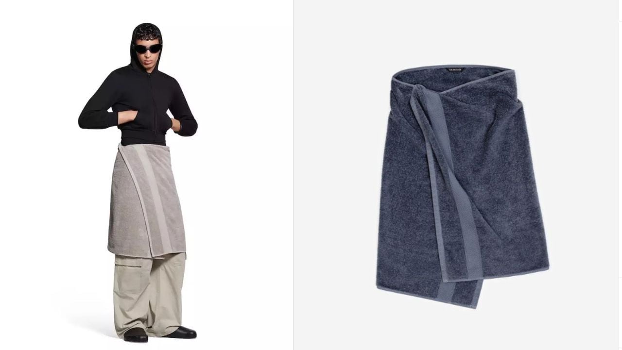 Precio de la nueva falda que presentó Balenciaga en forma de toalla genera controversia en redes