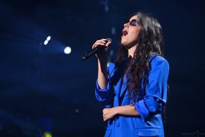 BIRMINGHAM, ENGLAND - MARCH 29: Camila Cabello performs during a Concert for Ukraine at Resorts World Arena on March 29, 2022 in Birmingham, England. All proceeds from Concert for Ukraine are being donated to Disasters Emergency Committee's Ukraine Humanitarian Appeal. (Photo by Joe Maher/Disasters Emergency Committee/Getty Images for Livewire Pictures Ltd)