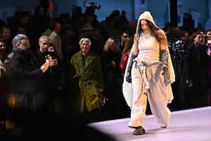 PARIS, FRANCE - JANUARY 19: (EDITORIAL USE ONLY - For Non-Editorial use please seek approval from Fashion House) Singer Rosalia walks the runway during the Louis Vuitton Menswear Fall-Winter 2023-2024 show as part of Paris Fashion Week on January 19, 2023 in Paris, France. (Photo by Stephane Cardinale - Corbis/Corbis via Getty Images)