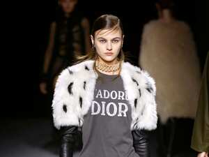 PARIS, FRANCE - MARCH 4: (EDITORIAL USE ONLY - For Non-Editorial use please seek approval from Fashion House) A model walks the runway during the Christian Dior Womenswear Fall/Winter 2025-2026 show as part of Paris Fashion Week at Jardin des Tuileries on March 4, 2025 in Paris, France. (Photo by Estrop/Getty Images)