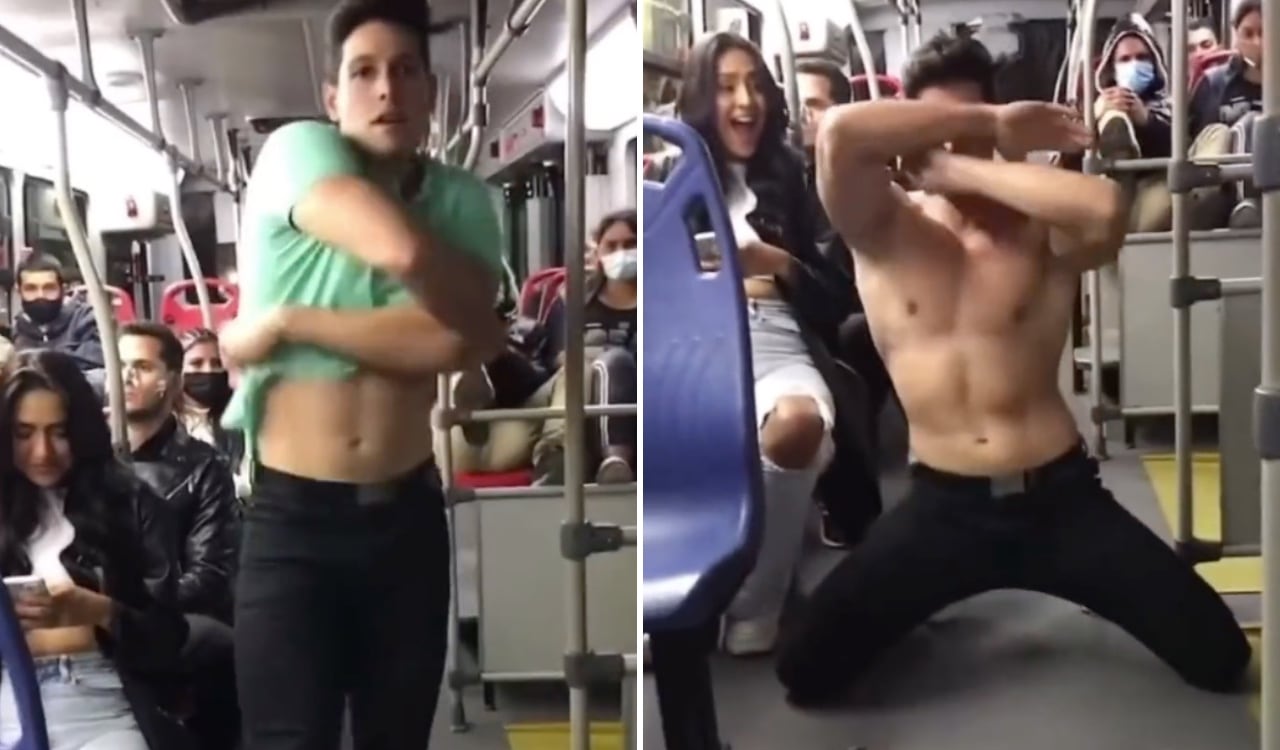 Un hombre desconocido hizo un provocativo baile de striptease en una ruta de Transmilenio