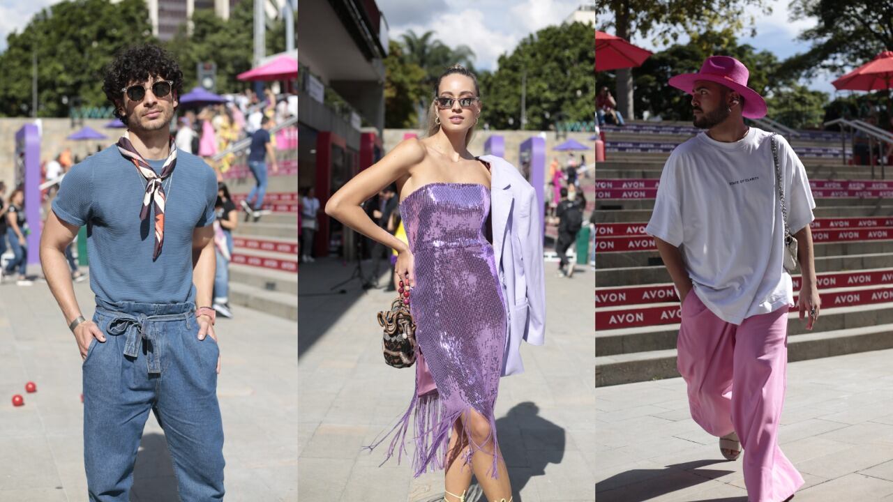 Street Style Colombiamoda 2022. René Urrea, Laura Olaya, Andrés Vargas.