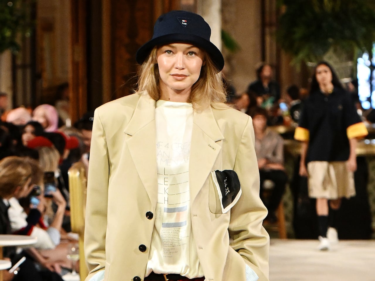 Gigi Hadid walks during SP27 NYFW Tommy Hilfiger at The Plaza Hotel