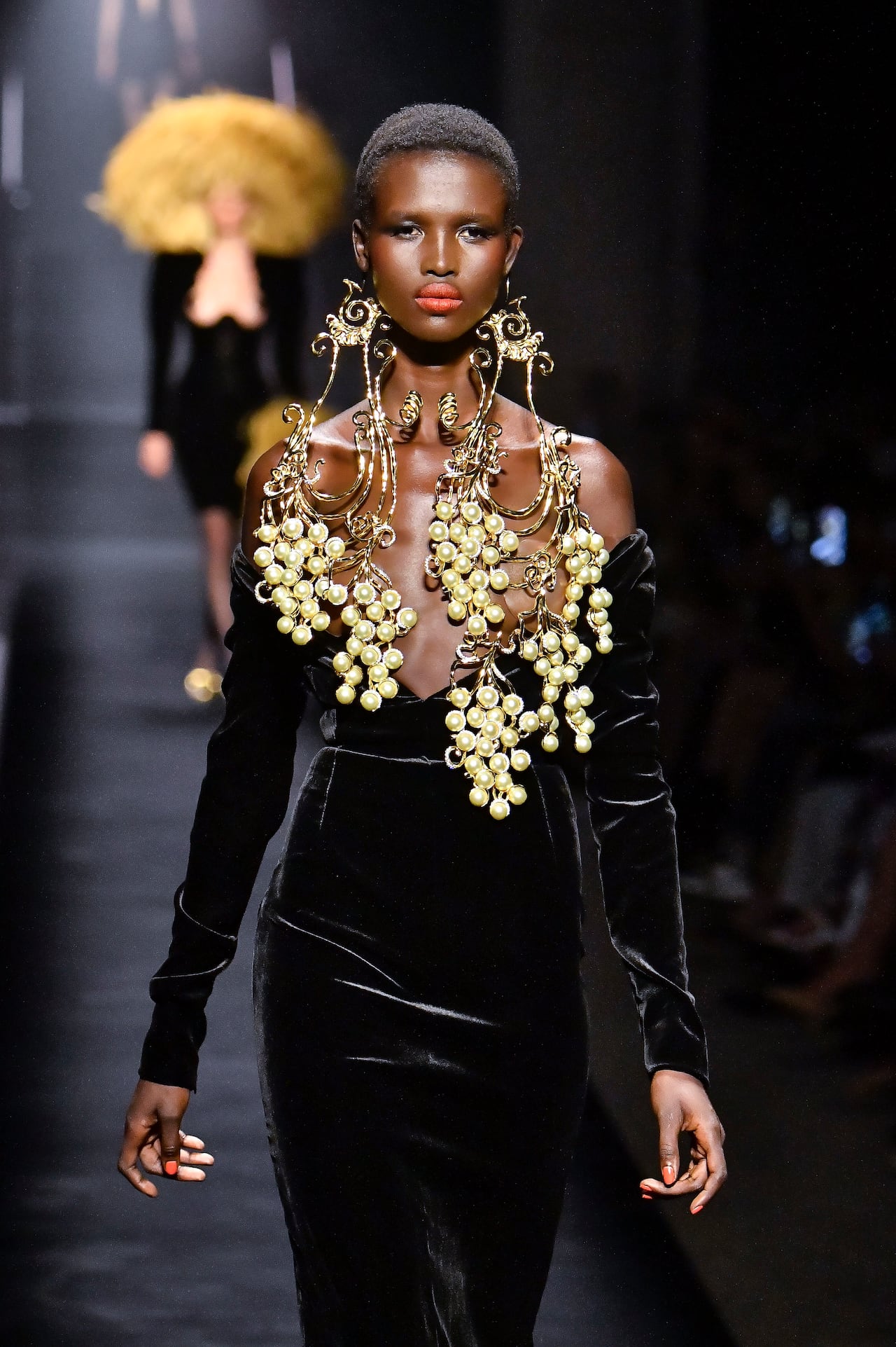 PARIS, FRANCE - JULY 04 : A model walks the runway during the Schiaparelli Haute Couture Fall/Winter 2022-2023 fashion show as part of the Paris Haute Couture Week on July 4, 2022 in Paris, France. (Photo by Victor VIRGILE/Gamma-Rapho via Getty Images)