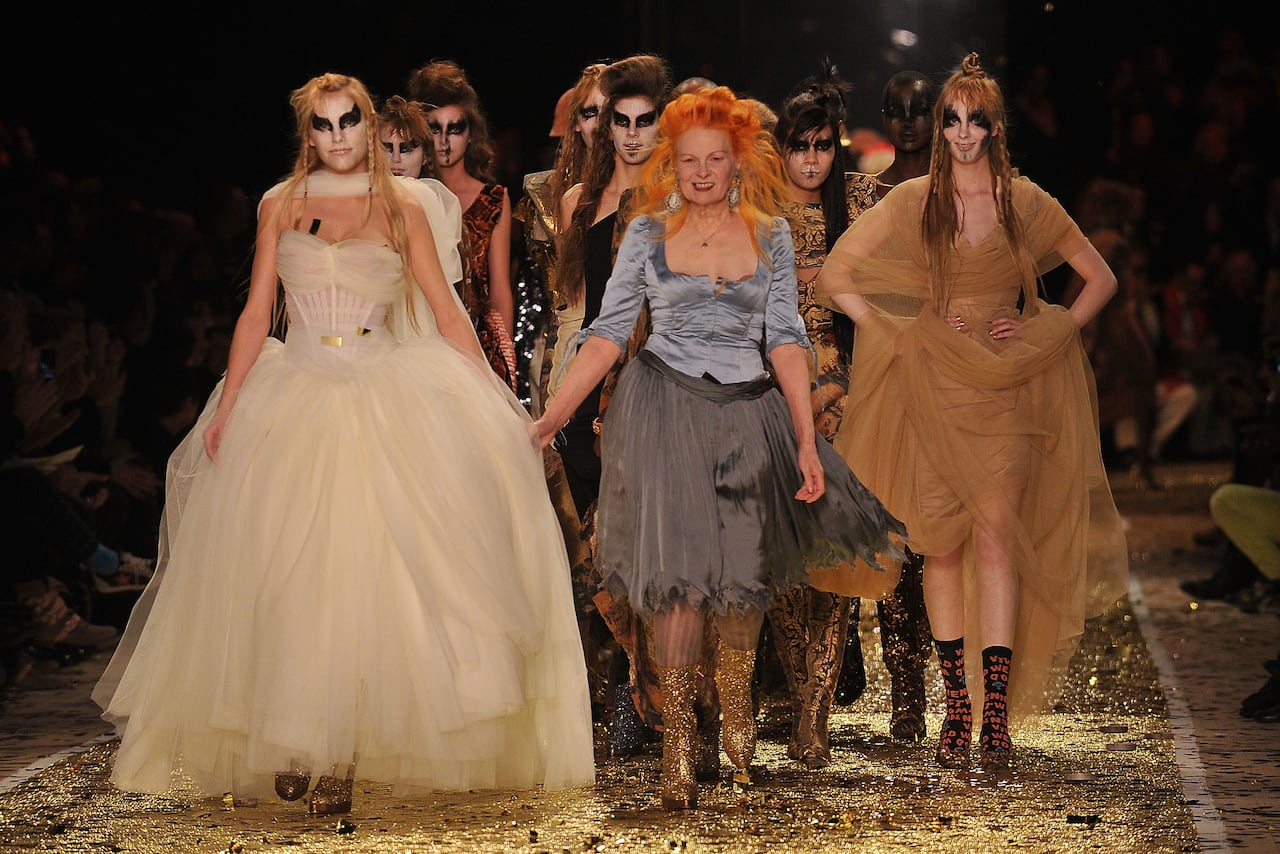 PARIS, FRANCE - MARCH 04:  Vivienne Westwood and models walk the runway during the Vivienne Westwood Ready to Wear Autumn/Winter 2011/2012 show during Paris Fashion Week at Pavillon Concorde on March 4, 2011 in Paris, France.  (Photo by Pascal Le Segretain/Getty Images)