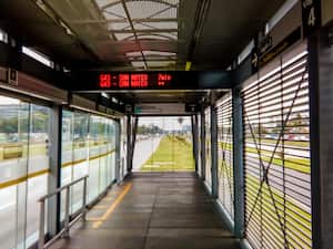 Transmilenio station with electronic information screen