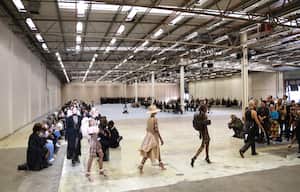 LONDON, ENGLAND - SEPTEMBER 26: Models walk the runway during the Burberry show during London Fashion Week September 2022 on September 26, 2022 in London, England. (Photo by Tim Whitby/BFC/Getty Images)