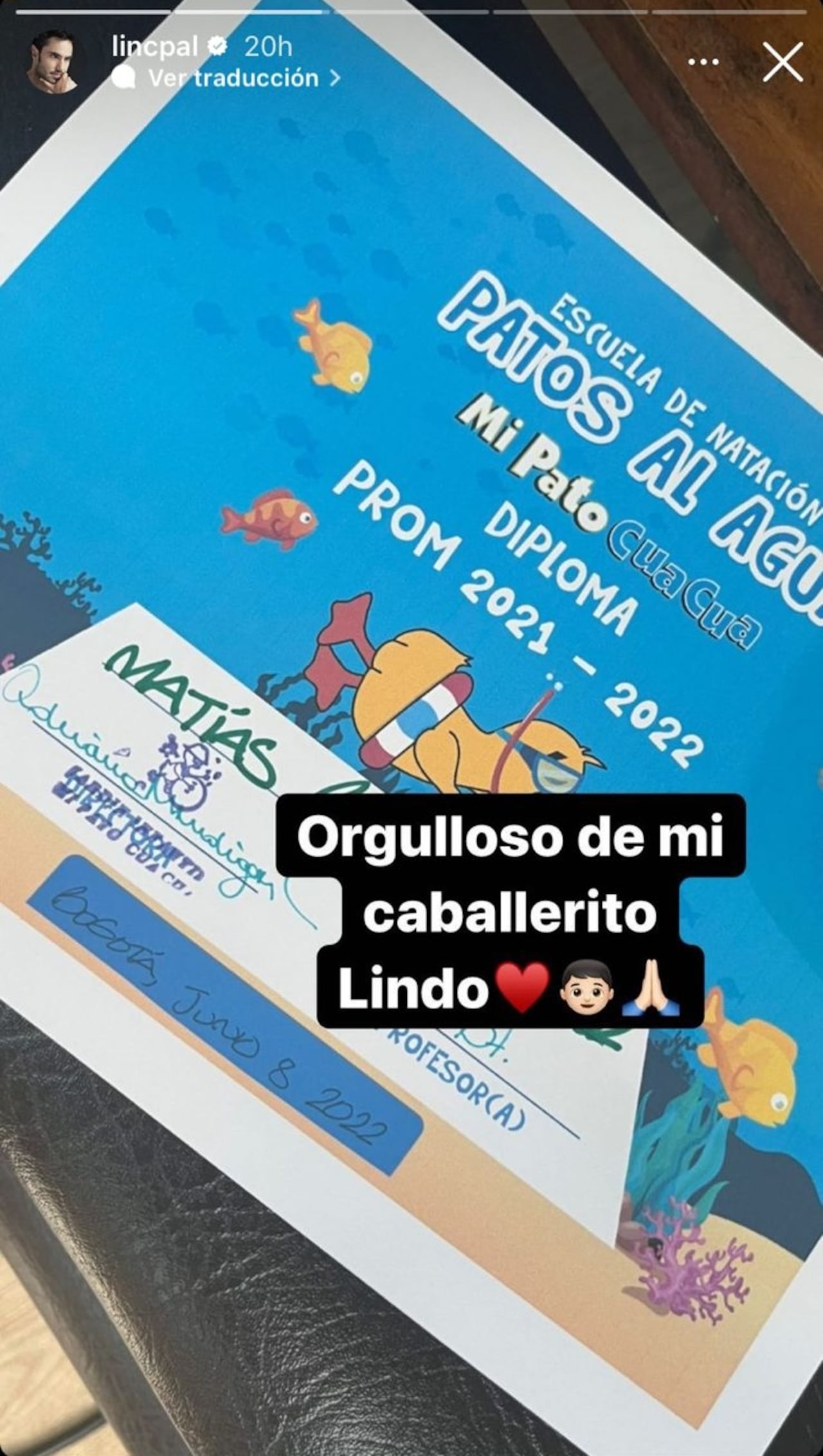 Lincoln Palomeque, orgulloso de su hijo mayor, Matías