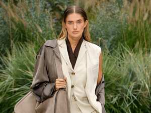 MILAN, ITALY - SEPTEMBER 18: A model walks the runway at the Boss fashion show during the Milan Womenswear Spring/Summer 2025 on September 18, 2024 in Milan, Italy. (Photo by Estrop/Getty Images)