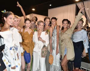 MIAMI, FL - JUNE 01: Silvia Tcherassi (C) poses with models backstage at the Silvia Tcherassi Show during Miami Fashion Week at Ice Palace Film Studios on June 1, 2017 in Miami, Florida.  (Photo by Gustavo Caballero/Getty Images for Miami Fashion Week)