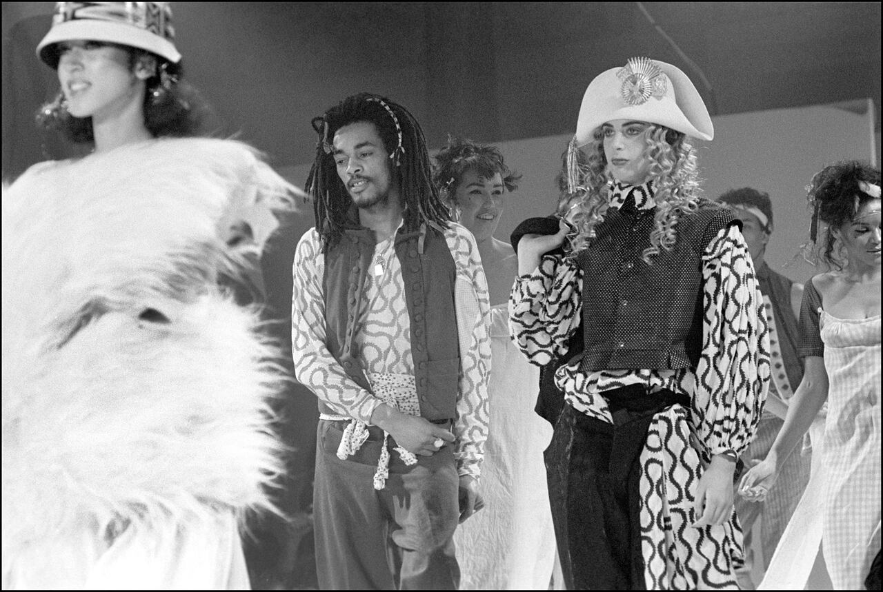 Vivienne Westwood World's End Fashion show "Pirates", Autumn/Winter 1981-82, the first catwalk show of Vivienne Westwood and Malcolm McLaren, at Olympia, London, 22 October 1981. (Photo by David Corio/Redferns)