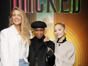 NEW YORK, NEW YORK - DECEMBER 03: (L-R) Blake Lively, Cynthia Erivo and Ariana Grande attend as Universal Pictures presents special New York City WICKED Screening at Metrograph on December 03, 2024 in New York City. (Photo by Santiago Felipe/Getty Images for Universal Pictures)