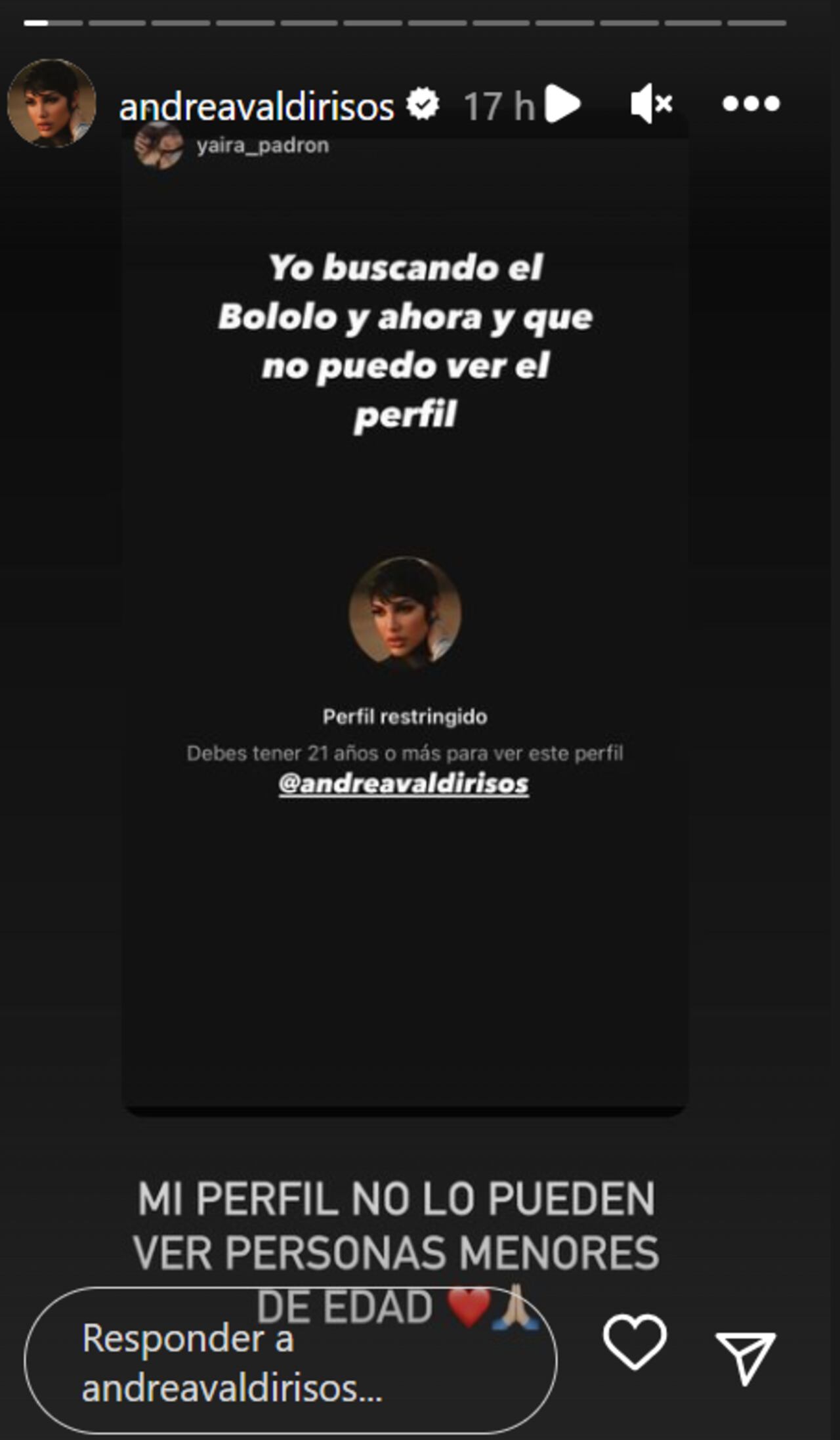 Andrea Valdiri confirmó que su cuenta de Instagram fue restringida y ahora solo la podrán ver personas mayores de edad.