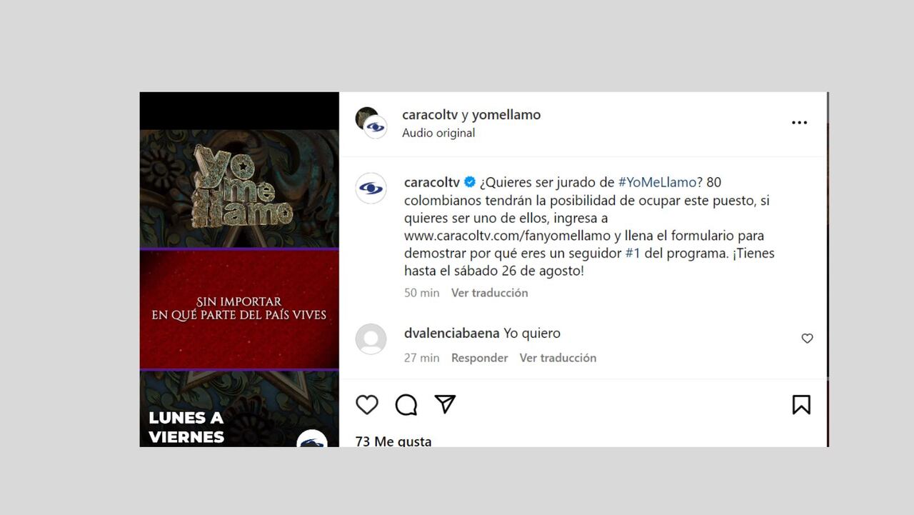 Yo me llamo
Invitación a ser jurado Captura de pantalla @caracoltv