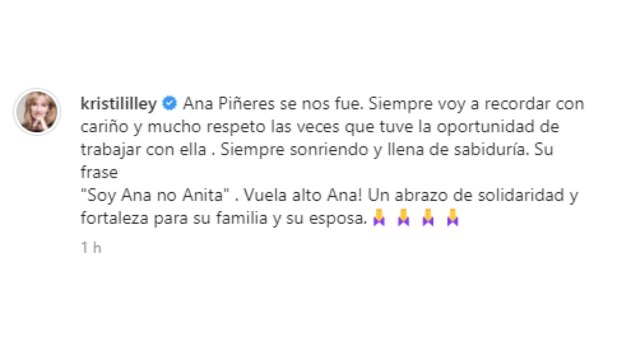 Kristina Lilley lamentó el fallecimiento de la productora con unas sentidas palabras.