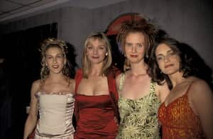 Sarah Jessica Parker, Kim Canttrall, Cynthia Nixon and Kirstin Davis at the Sony Loews Theatre in New York City, New York (Photo by Ron Galella, Ltd./Ron Galella Collection via Getty Images)