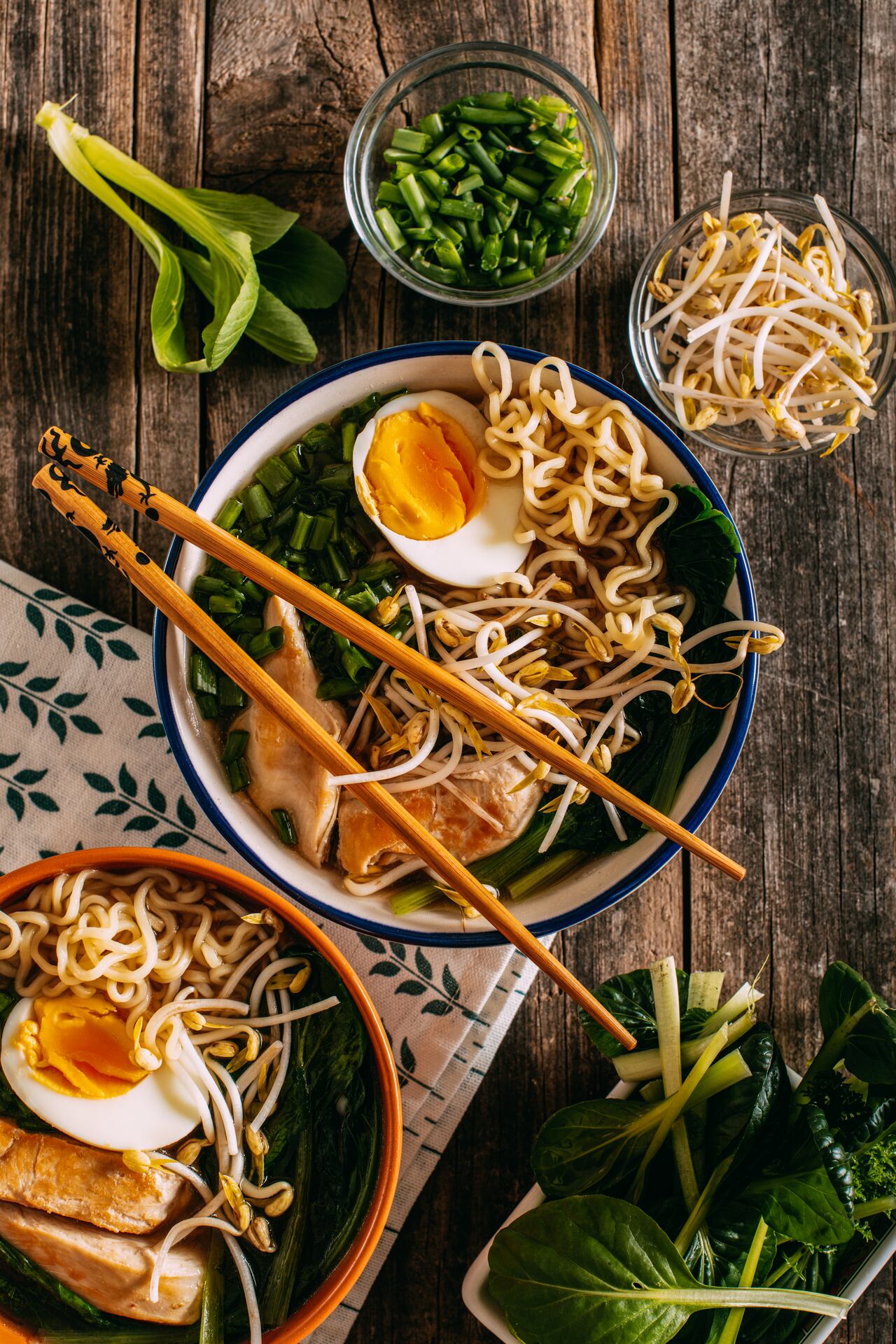 Ramen Soup on Rustic Wooden Table