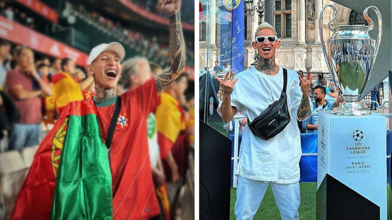 La Liendra estuvo en Europa disfrutando de una de sus pasiones, el fútbol. Foto: Instagram @la_liendraa. Montaje SEMANA