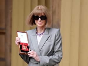 LONDON, ENGLAND - FEBRUARY 4: Dame Anna Wintour, from New York, Editor in Chief, Vogue, Global Editorial Director, Vogue and Global Content Officer, Conde Nast, after being made a Companion of Honour at an Investiture ceremony at Buckingham Palace on February 4, 2025 in London, England. (Photo by Andrew Matthews - WPA Pool/Getty Images)