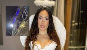 La empresaria lanzó regalos desde el segundo piso de uno de sus locales.