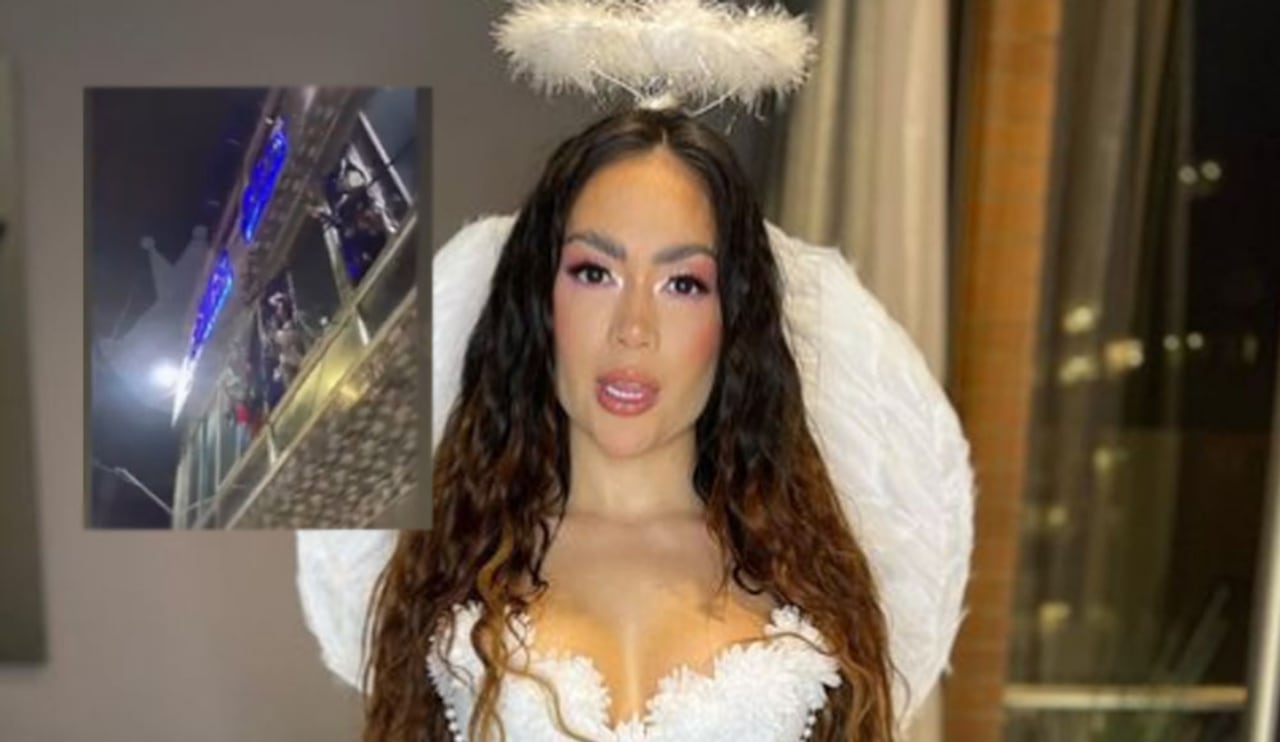 La empresaria lanzó regalos desde el segundo piso de uno de sus locales.