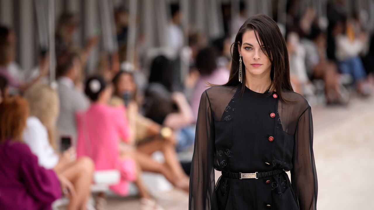 A model wears a creation during the Chanel Cruise 2022/2023 fashion collection presented in Monaco, Thursday, May 5, 2022. (AP Photo/Daniel Cole)