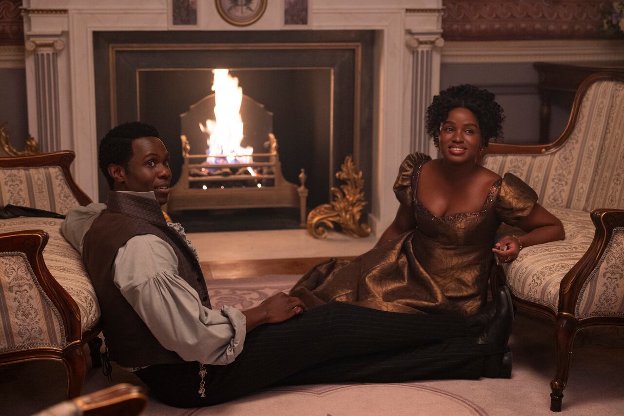 Bridgerton. (L to R) Victor Alli as John Stirling, Masali Baduza as Michaela in episode 405 of Bridgerton. Cr. Liam Daniel/Netflix © 2025