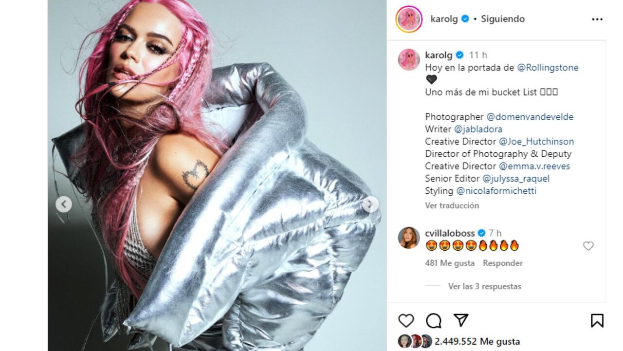 Karol G cautiva en portada de la revista Rolling Stone con espectaculares fotos