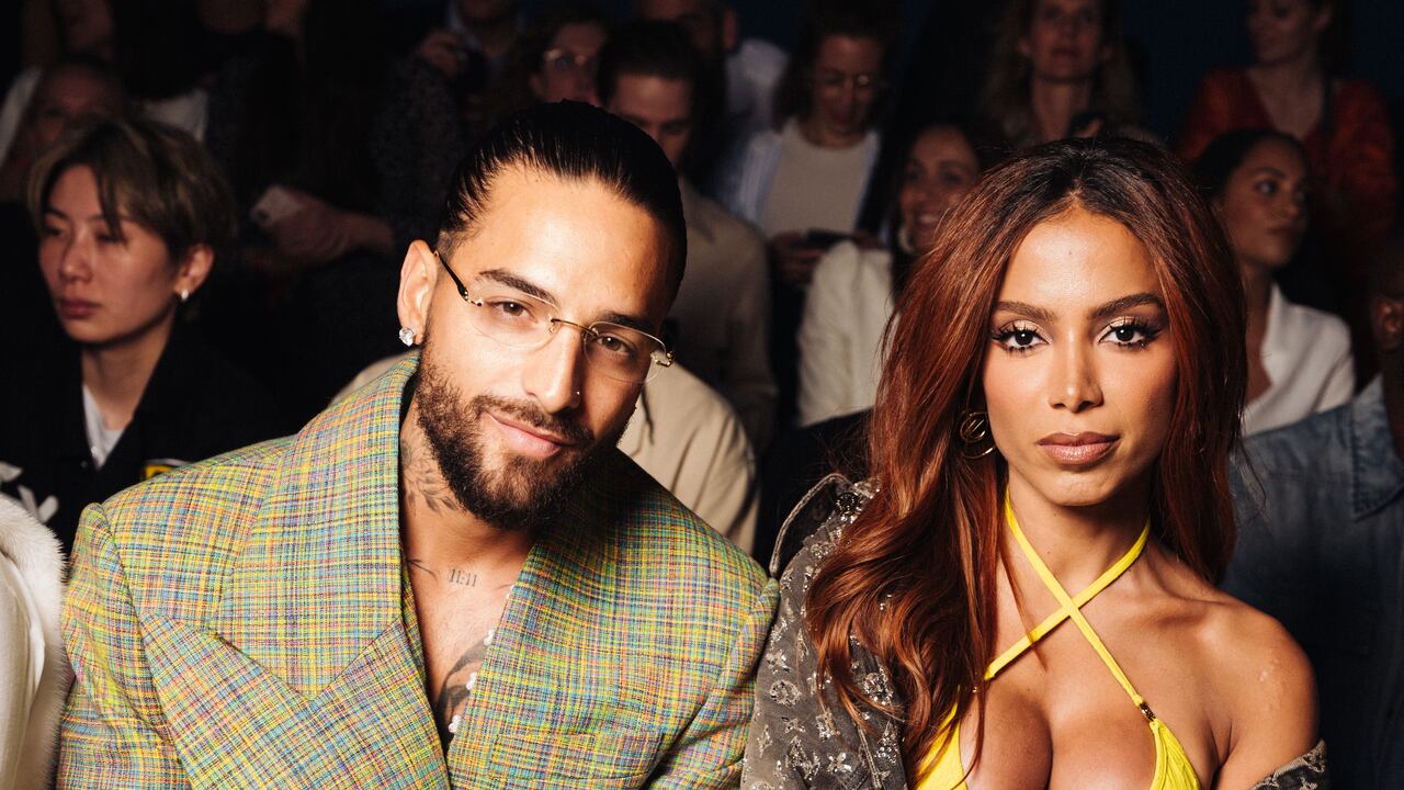 PARIS, FRANCE - JUNE 20: (L-R) Maluma and Anitta attend the the Louis Vuitton Menswear Spring/Summer 2024 show as part of Paris Fashion Week on June 20, 2023 in Paris, France. (Photo by Pierre Mouton/Getty Images for Louis Vuitton)