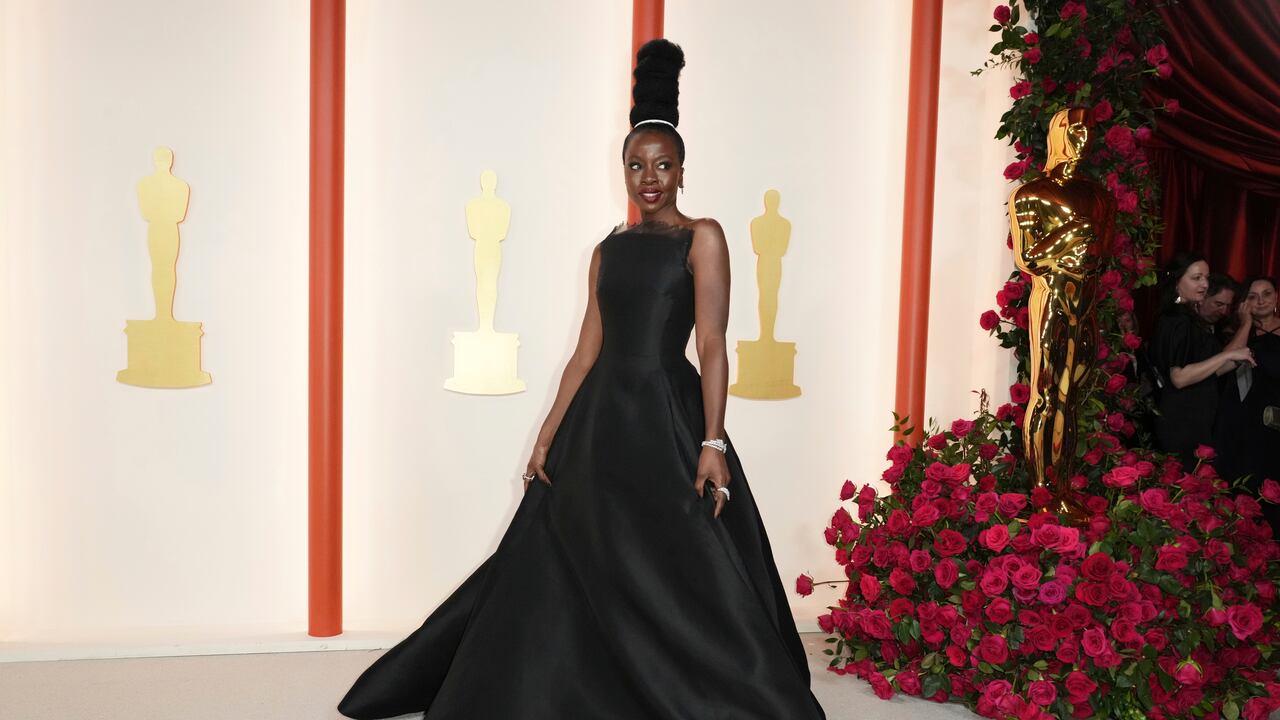 Danai Gurira arrives at the Oscars on Sunday, March 12, 2023, at the Dolby Theatre in Los Angeles. (Photo by Jordan Strauss/Invision/AP)